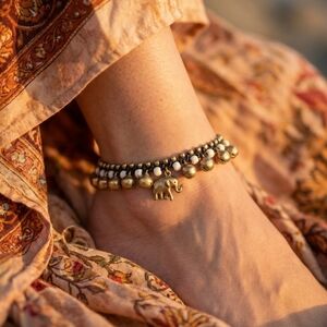 Handmade Brass Bell Anklet-White